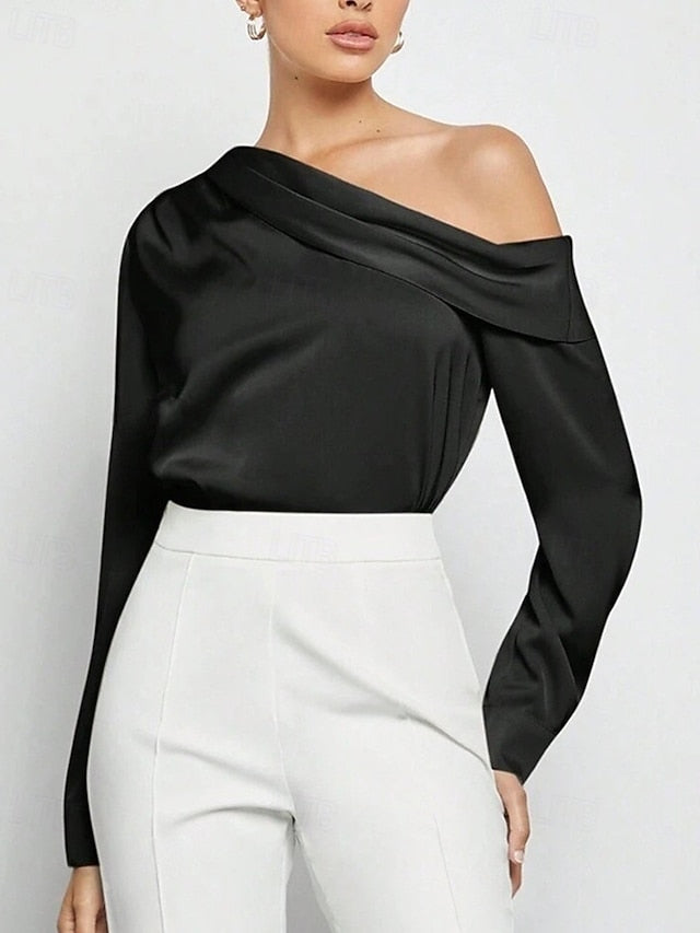 Women's Shirt Elegant Dressy Satin Top Asymmetric Solid