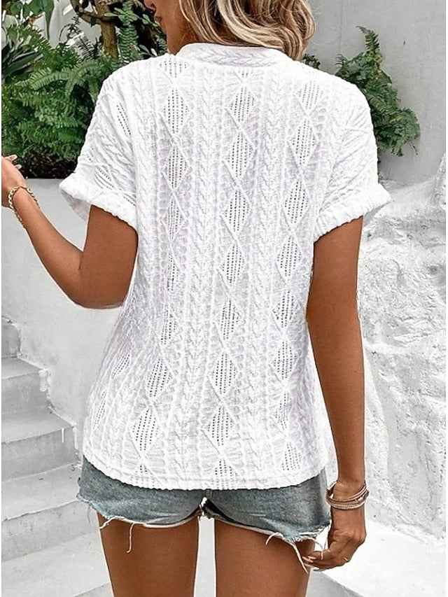 Women's T Shirt Eyelet Plain Fashion Modern Casual Short