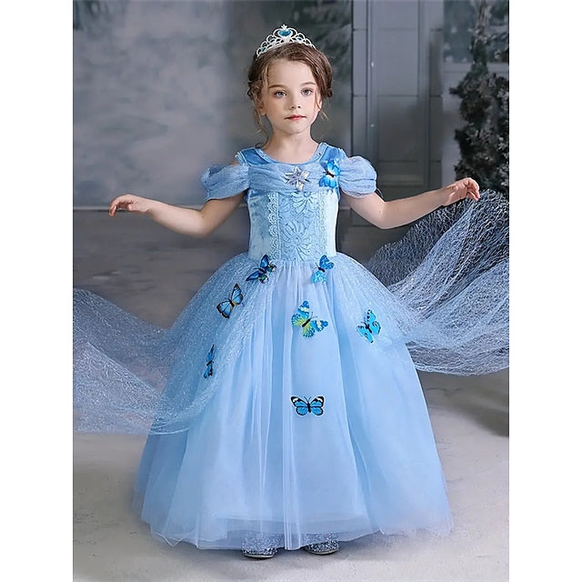 Girl Elsa Party Costume Tulle Theme Princess Frozen Flower Dress