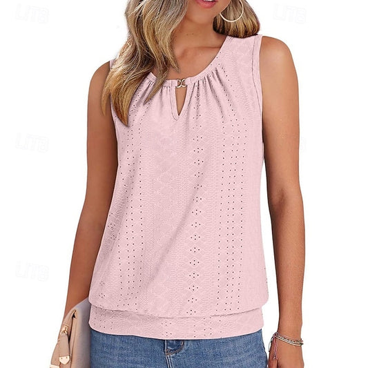 Women's Tank Top Sleeveless Shirt Tee Top Eyelet Solid