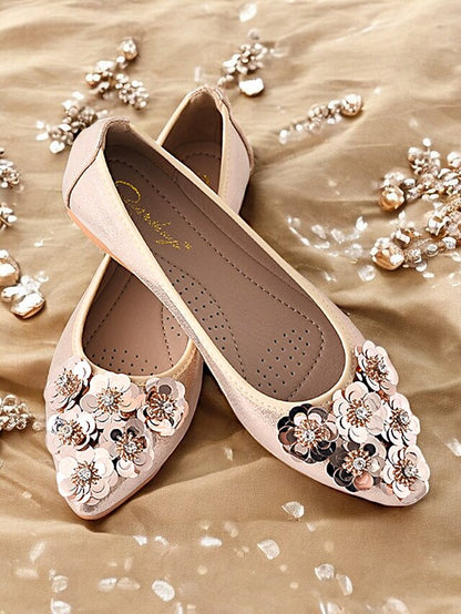 Floral Flats Embellished Foldable Comfortable Women's –
