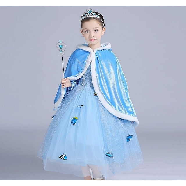 Princess With Cloak Crown Dress Hooded Elsa Tulle Set Cape