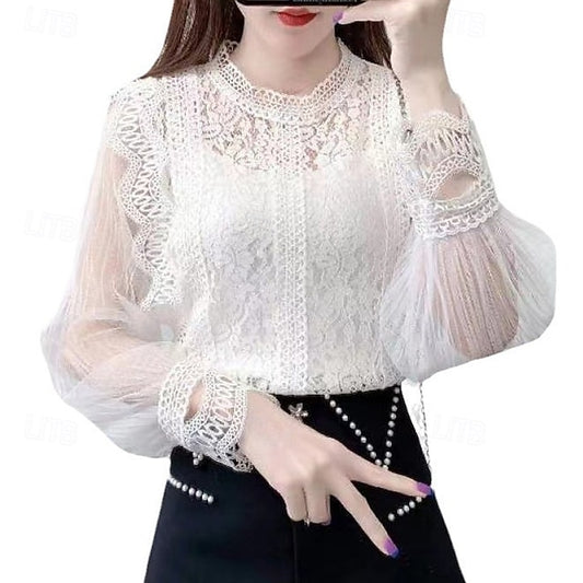 Women's Lace Shirt Blouse Lace Mesh Plain Elegant Stylish