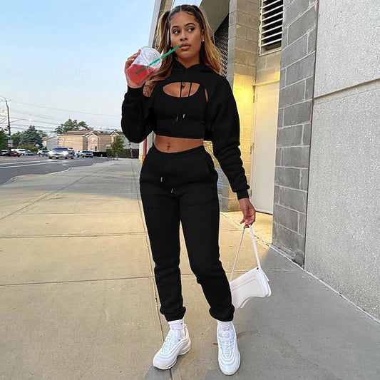 Women's Pants Sets Sleeveless Long Sleeve Round Neck Hooded