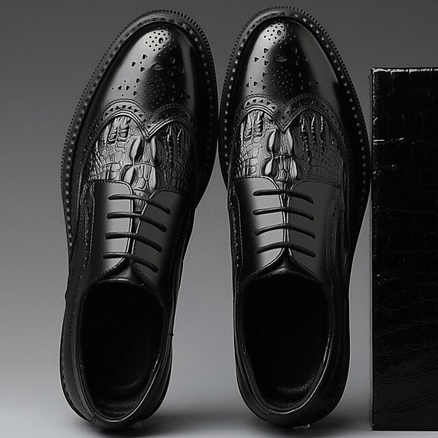 Brown Leather Shoes Oxford Men's Crocodile - Brogue