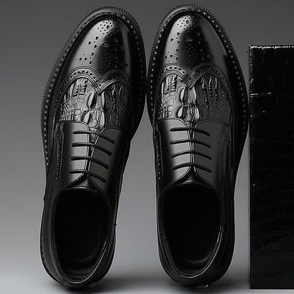 Brown Leather Shoes Oxford Men's Crocodile - Brogue