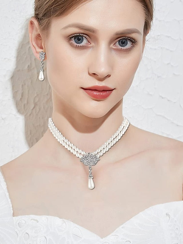 Set Double-Layer Elegant Necklace – Jewelry Bridal Pearl