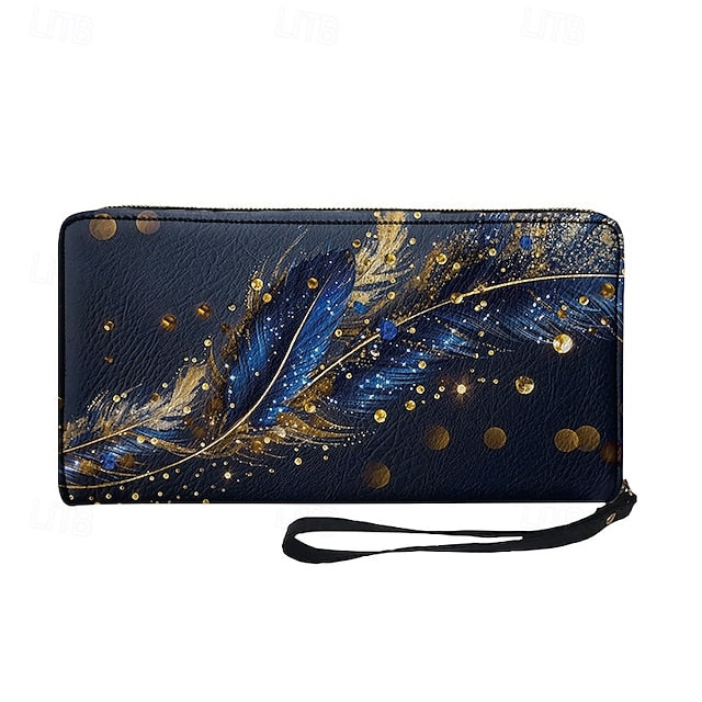 Women's with Gilded Large Capacity Wallet Feather Print