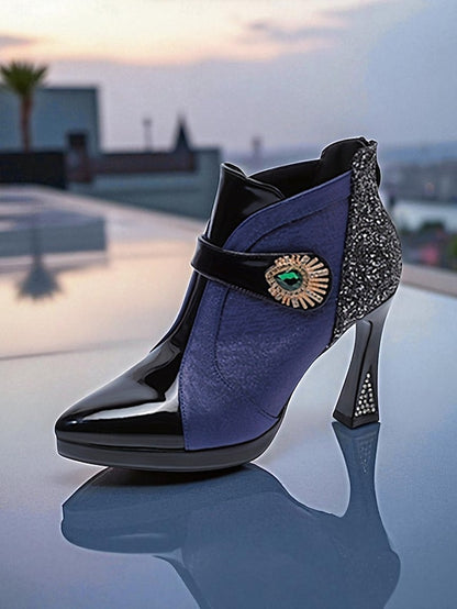 Boots Heel Ankle Women's Glitter High