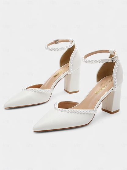 Elegant Women's Pearl-Embellished Wedding Heels