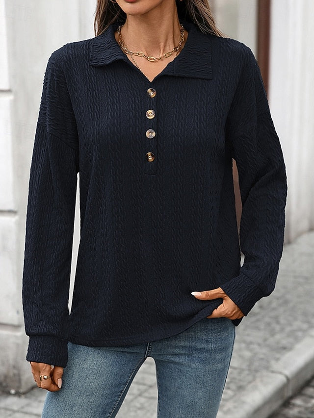 Women's Pullover Sweatshirt Buttons Plain Streetwear Casual