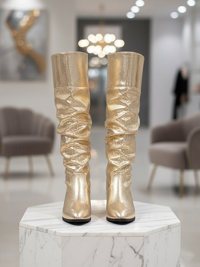Boots Party Shiny Women's Knee High Slouch Metallic Gold -