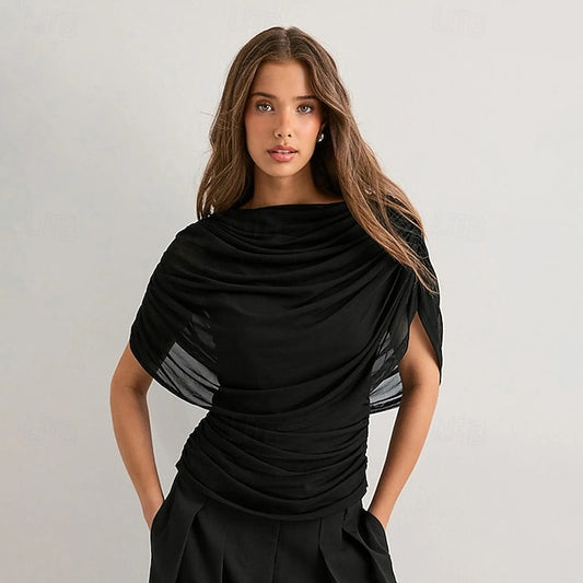 Women's T Shirt Ruched Patchwork Graphic Plain Stylish Hot