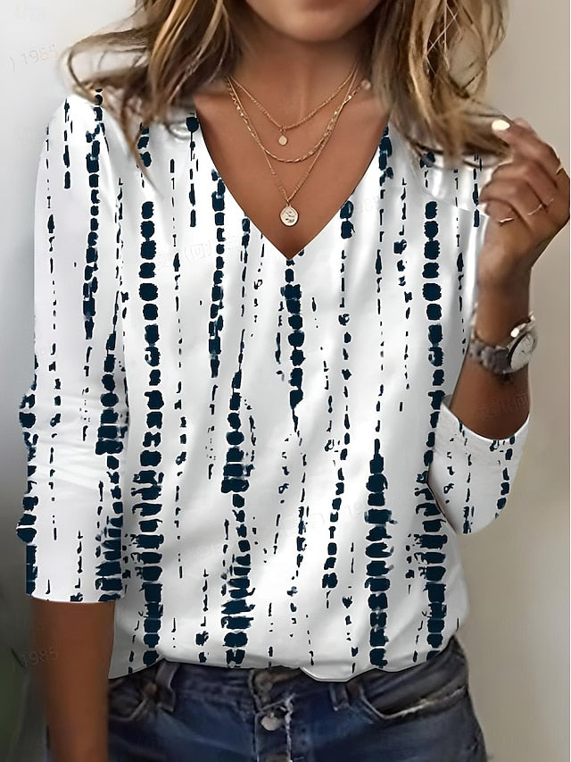 Women's T shirt Long Sleeve V Neck Long Sleeve Tunic Tribal