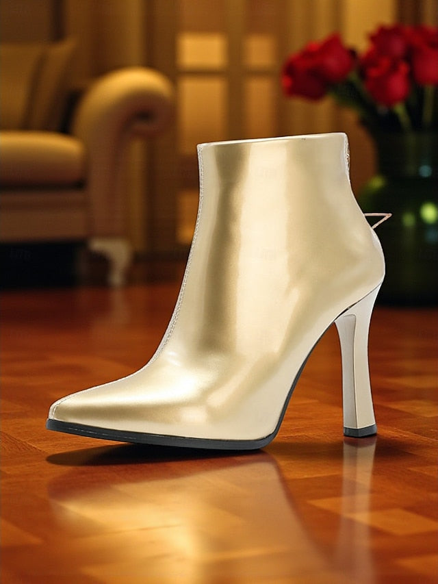 Heel with Boots Ankle Lining Faux Women's Stiletto Fur Gold