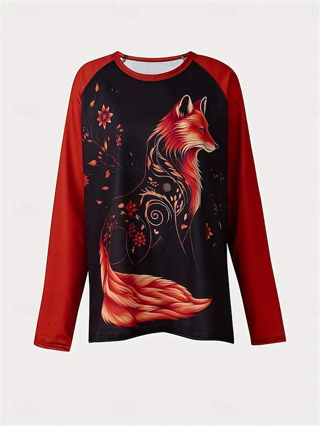 Women's T Shirt Casual Print Long Sleeve Long Tops Crew