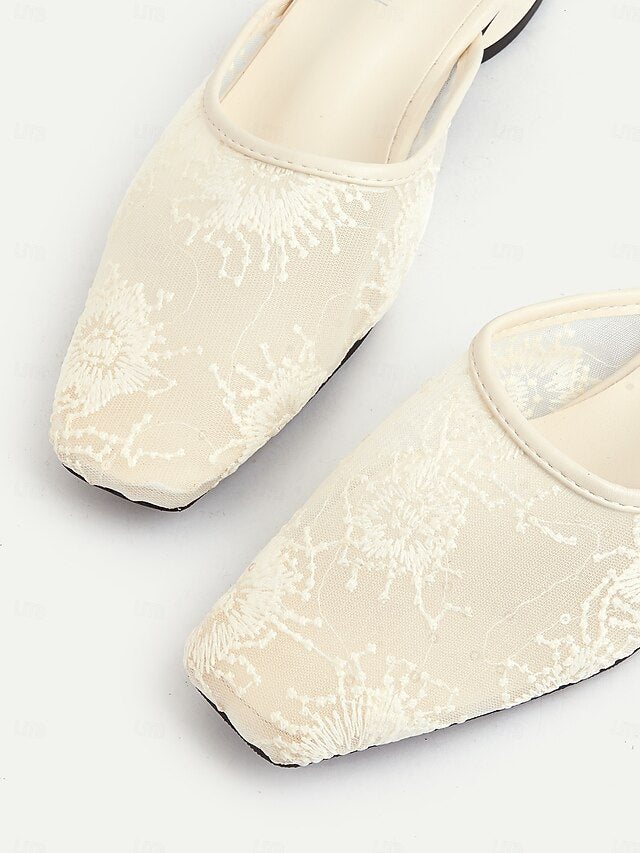 Sheer Women's Ballet Lace Elegant White Mesh Flats –