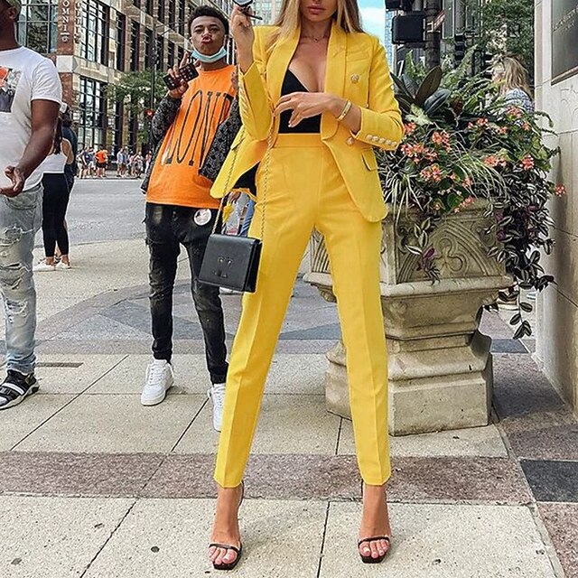 Women's Pants Sets Blazer Suits Long Sleeve Shirt Collar