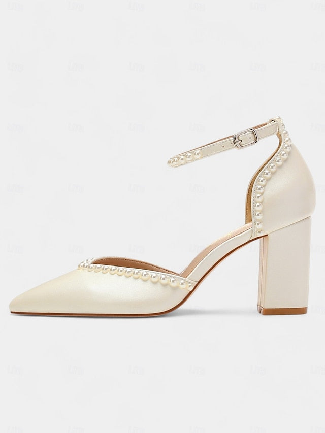Elegant Women's Pearl-Embellished Wedding Heels