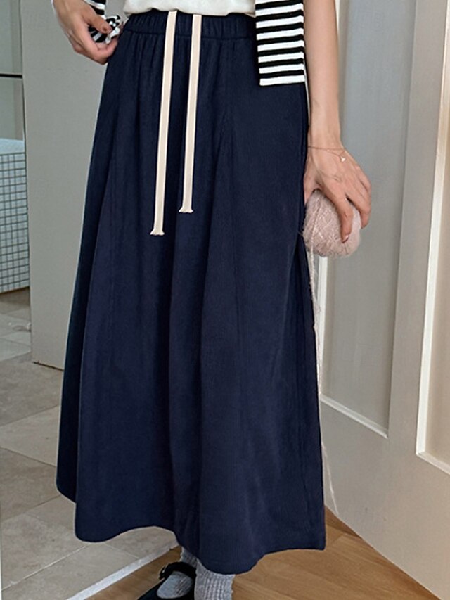 Women's Casual Maxi High Waist Skirts Plain Drawstring