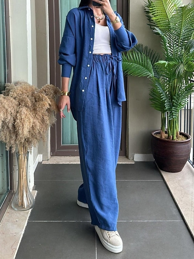 Women's Shirt Pants Sets Bolero Top Long Sleeve Shirt