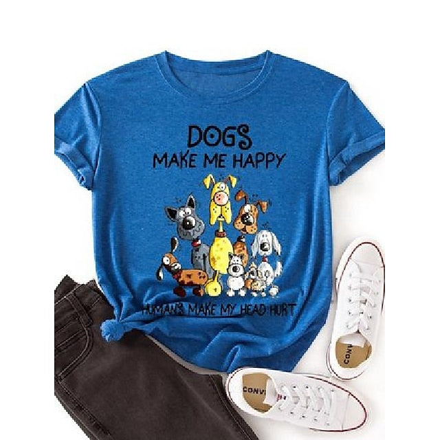 Women's T shirt Tee 100% Cotton Dog Short Sleeve Daily