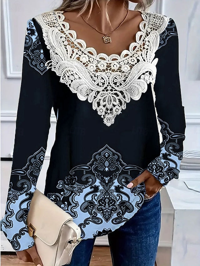 Women's T Shirt Lace Eyelet Graphic Plants Fashion Stylish