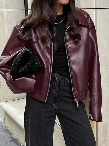 Leather Zipper Warm Faux Women's Comfortable Jacket Pocket