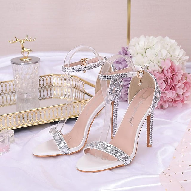 Ankle Heels Stiletto Matching Women's with Rhinestone Green