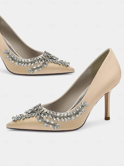 Women's Heels Rhinestone-Embellished Stiletto Satin –