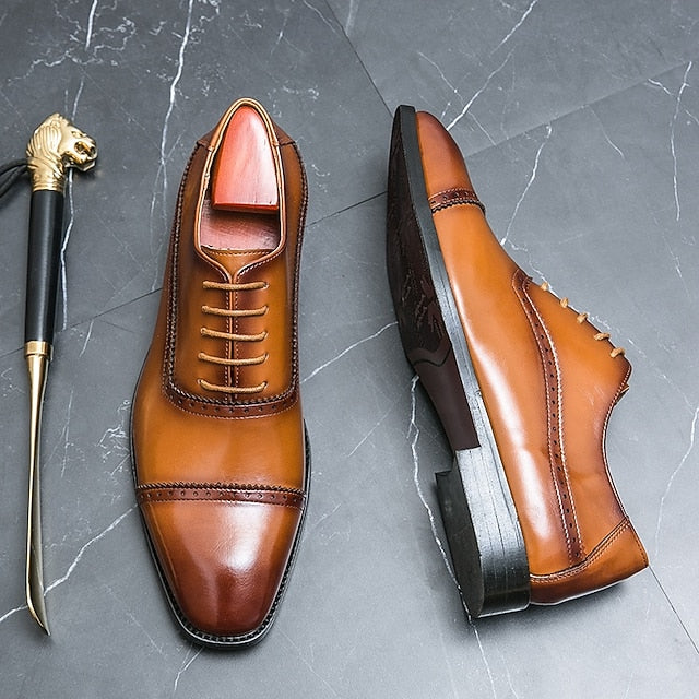Faux Oxford Brogue Leather – Brown Men's Shoes Classic