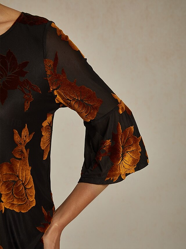Women's Dressy Tops Floral Elegant Flutter Sleeve Velvet