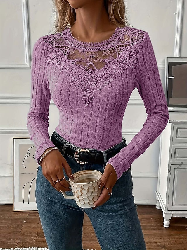 Women's Blouse Lace Patchwork Solid Color Elegant Stylish