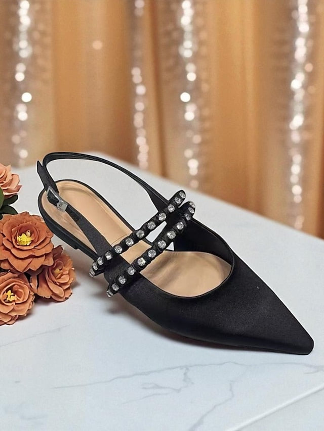 Pointed Rhinestone Toe Women's - Slingback Flats Satin