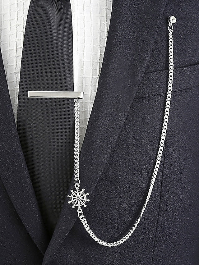 with Tie Wheel Ship – Silver Design Men's Nautical Chain