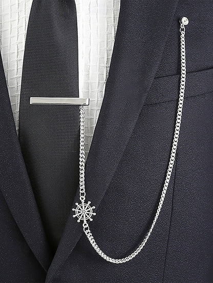 with Tie Wheel Ship – Silver Design Men's Nautical Chain