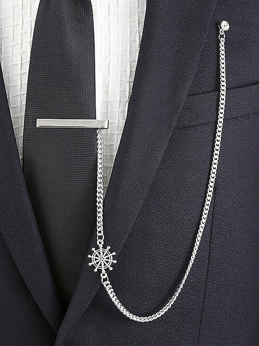 with Tie Wheel Ship – Silver Design Men's Nautical Chain