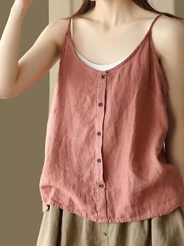 Tank Women's Shirts Blouse Top Linen Cotton Camisole