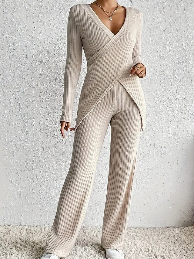 Women's Blouse Pants Sets Bolero Top Long Sleeve V Neck