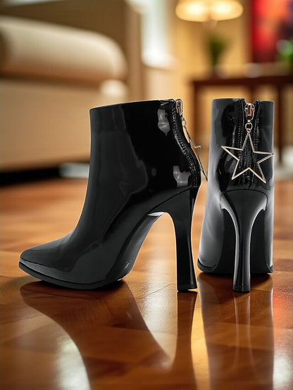 Heel with Boots Ankle Lining Faux Women's Stiletto Fur Gold