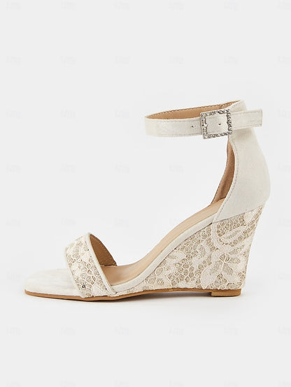 Sandals Stylish Strap for Women White Heel Lace Ankle Wedge –