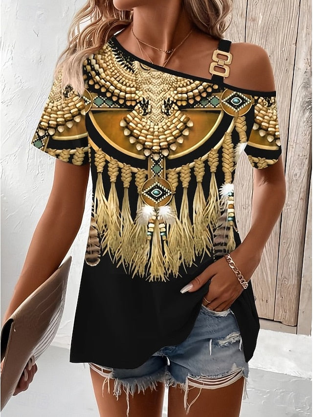 Women's T Shirt Tee Top Print Asymmetrical Floral Graphic
