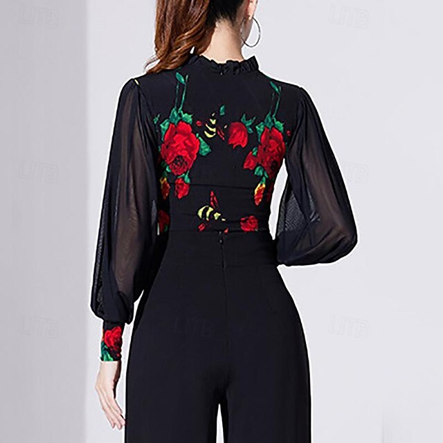 Ballroom Dance Activewear Top Printing Pure Color Splicing