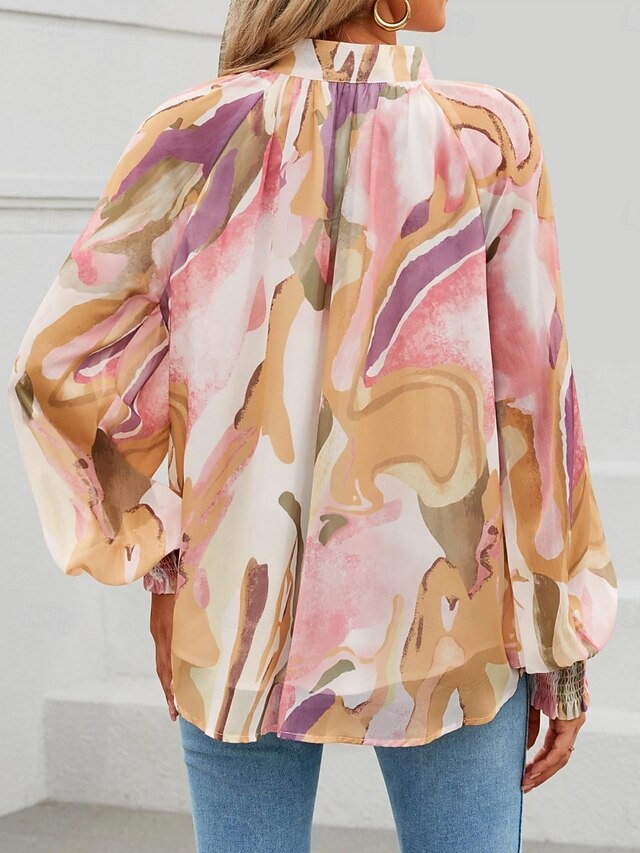 Women's Blouse Buttons Print Graphic Color Block Stylish