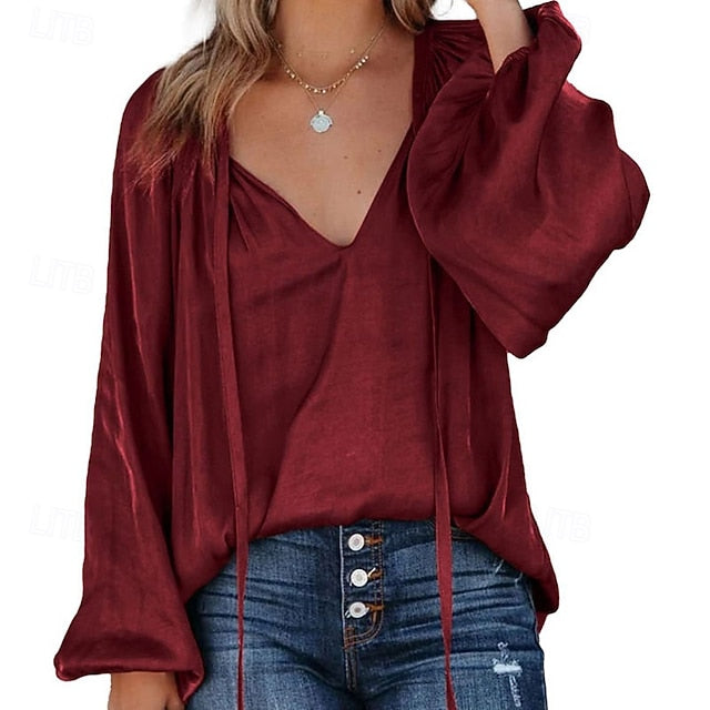 Women's Shirt Elegant Satin Top Silky Tops Ruched