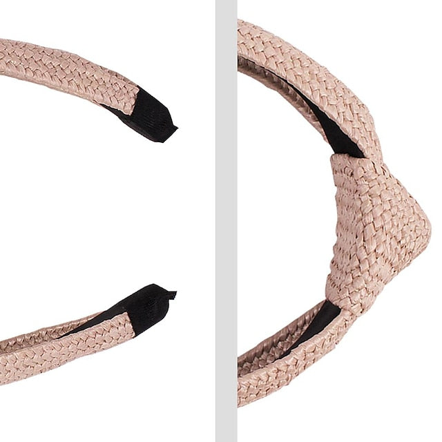 1 PC Straw Knotted Headbands for Women Summer Beach Rattan Top