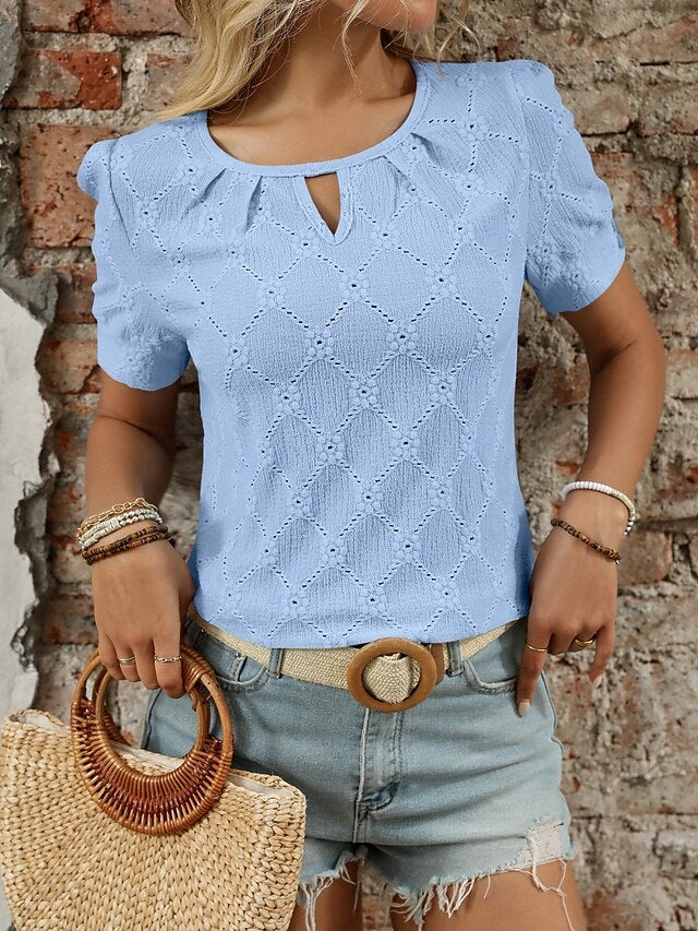 Fashion Shirt Plain T Tee Top Women's Eyelet Stylish