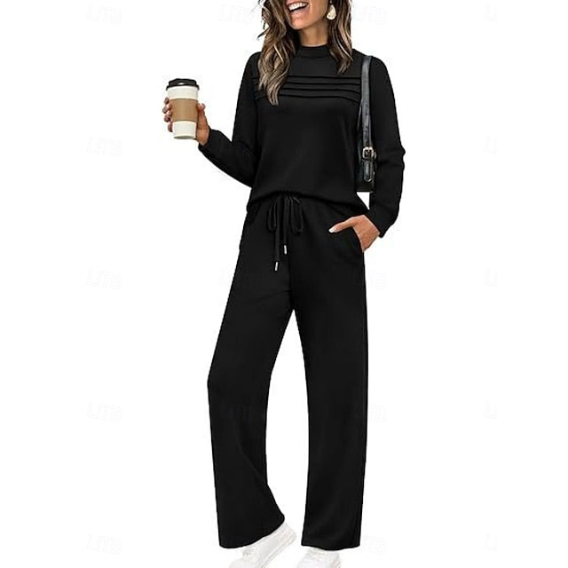 Women's Tracksuit Pants Sets Long Sleeve Crew Neck Plain