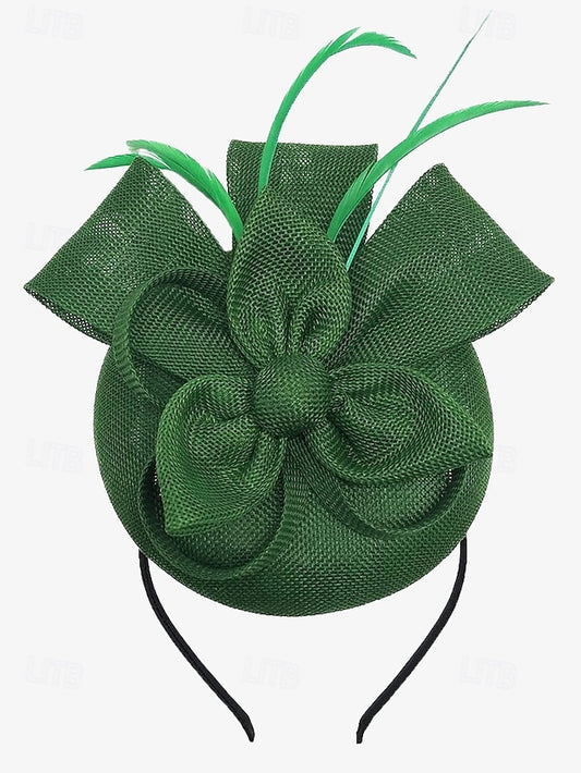 Women's Hat and Bow Accents Green with Feather Fascinator