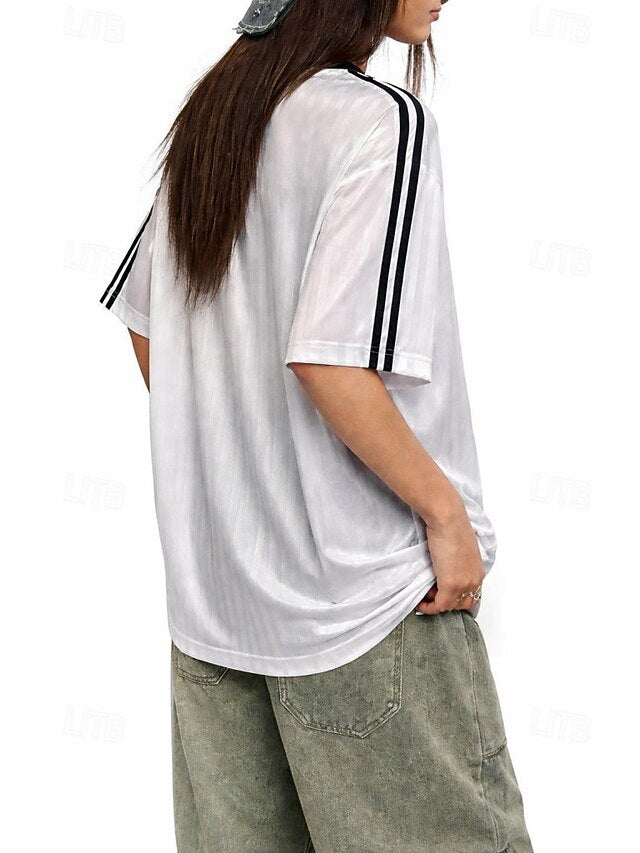 Women's Oversized Sports T-Shirt Jersey Color Block Striped